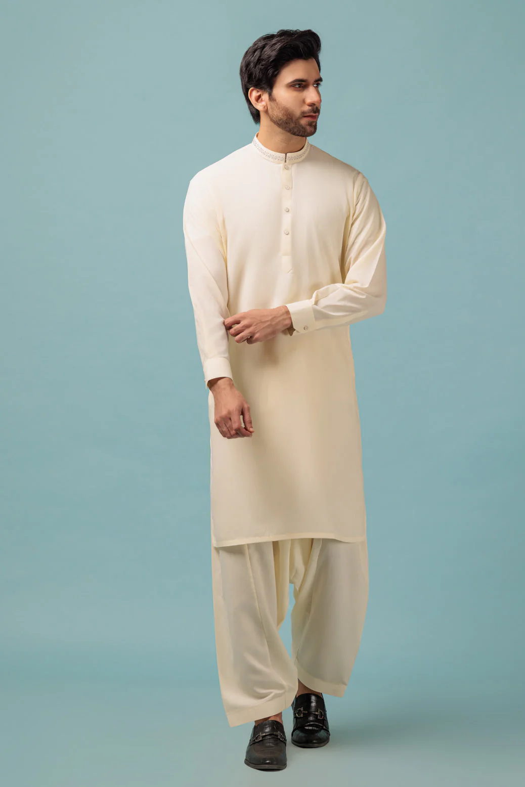 O-WHITE-BLENDED-KURTA SHALWAR - (KSRB23-028) - Image 3