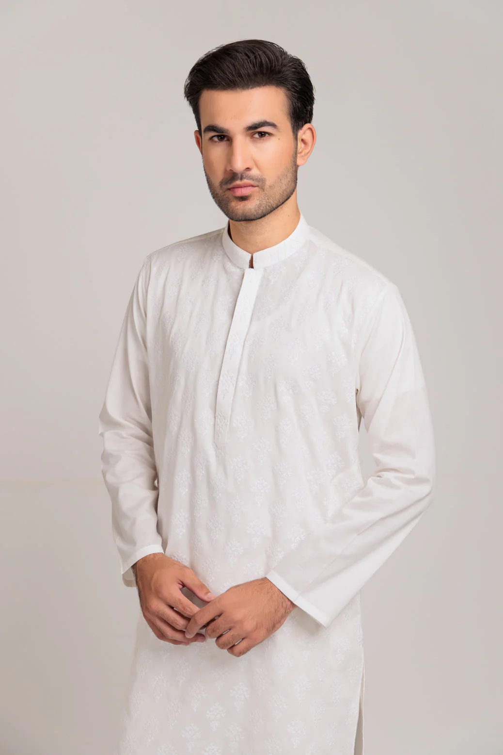 O-WHITE-COTTON-KURTA PAJAMA TROUSER (KSS23-005) - Image 2