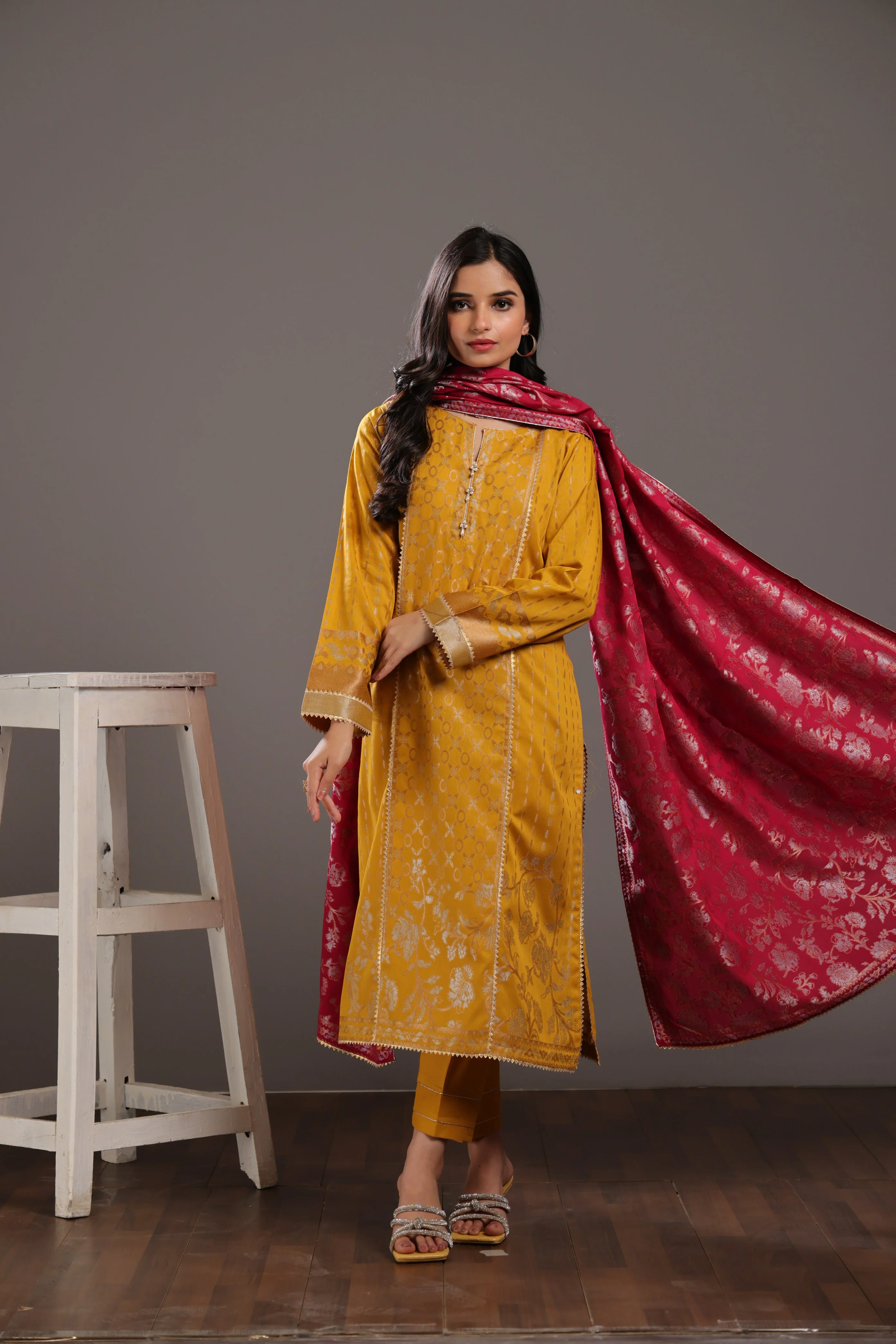 OCHRE-JACQUARD-3 PIECE (JAS233P13) - Image 4