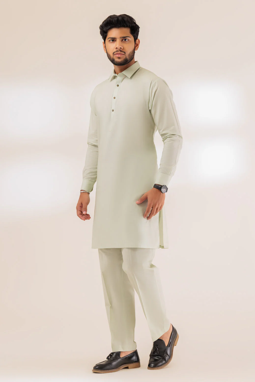 P-GREEN-BLENDED-KURTA PAJAMA TROUSER - (KSS23-065) - Image 3