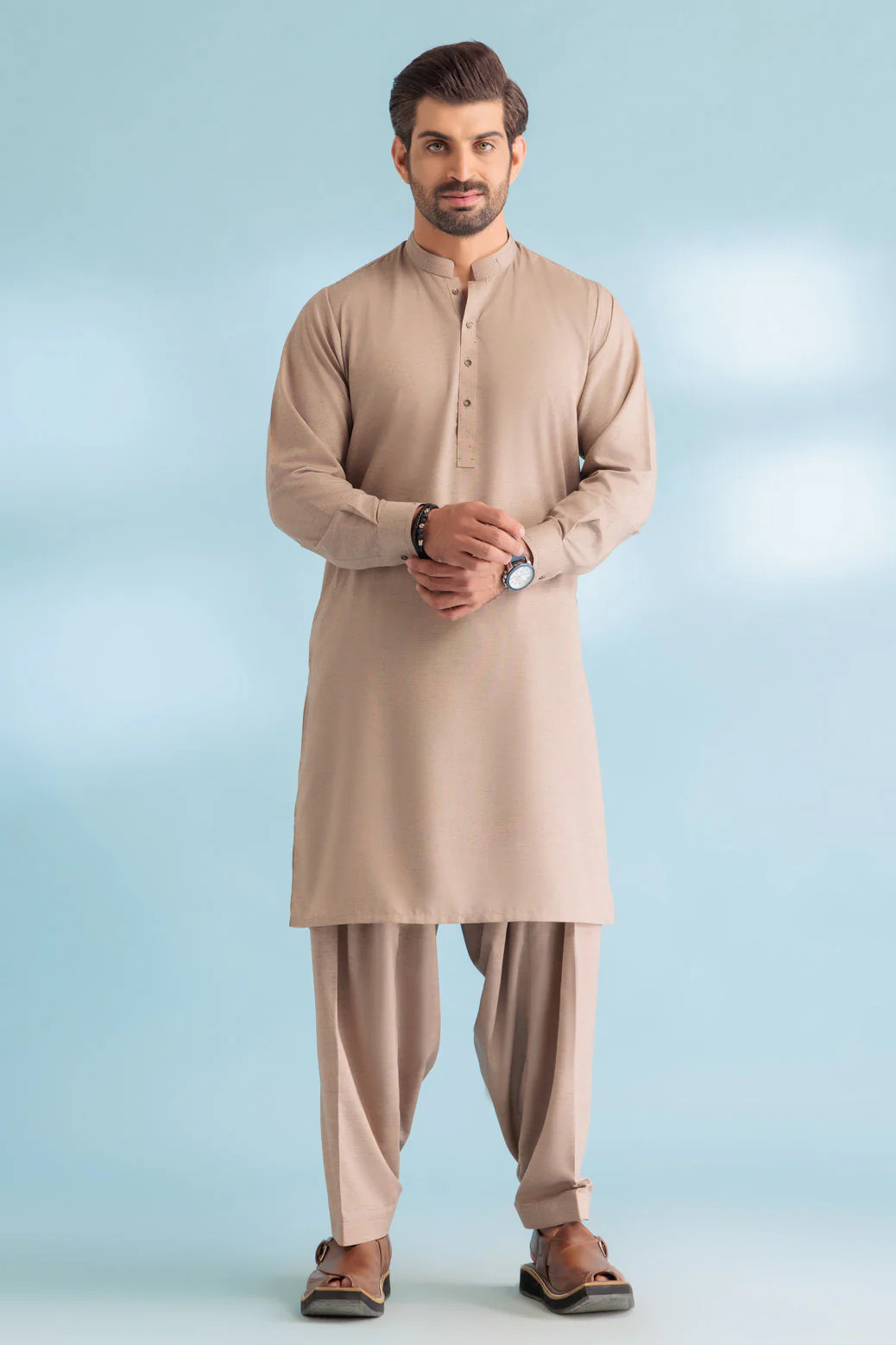 P-KHAKI-BLENDED-KURTA SHALWAR - (KSRW23-013) - Image 3