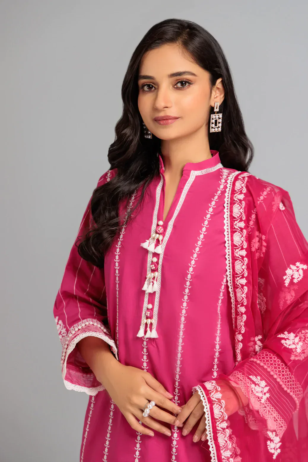 PINK-CAMBRIC CHIKANKARI-3 PIECE-SUIT (WSS223P119) - Image 2