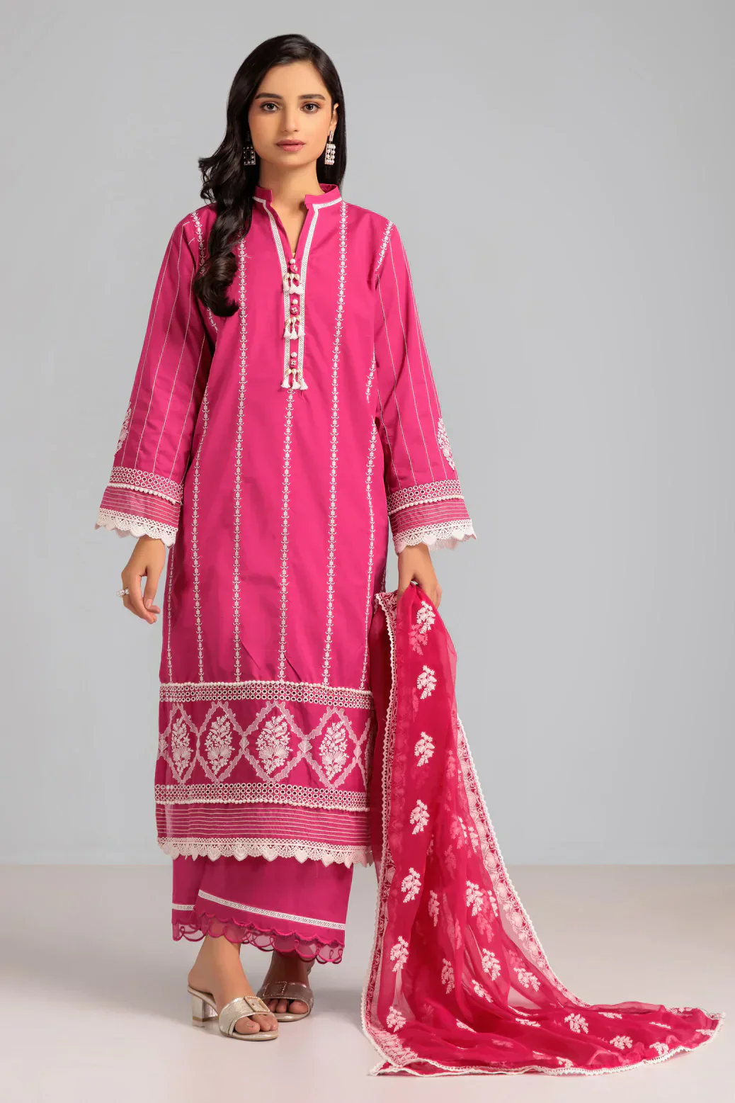 PINK-CAMBRIC CHIKANKARI-3 PIECE-SUIT (WSS223P119) - Image 4