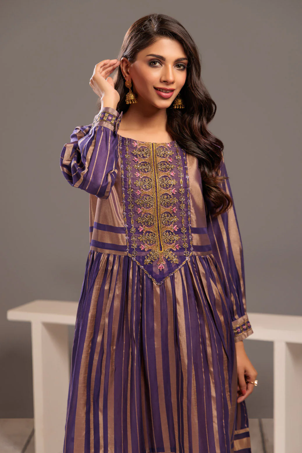 PURPLE-GOLDEN ZARI STRIPE-1 PIECE (SSS231P11) - Image 2