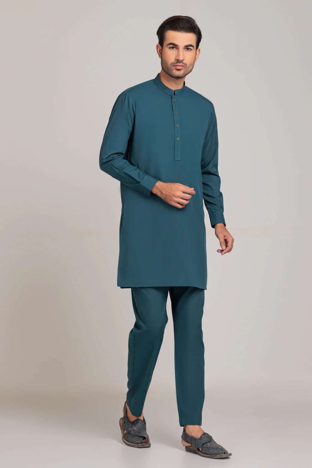 R-GREEN-COTTON-KURTA PAJAMA TROUSER (KSS23-007) - Image 4