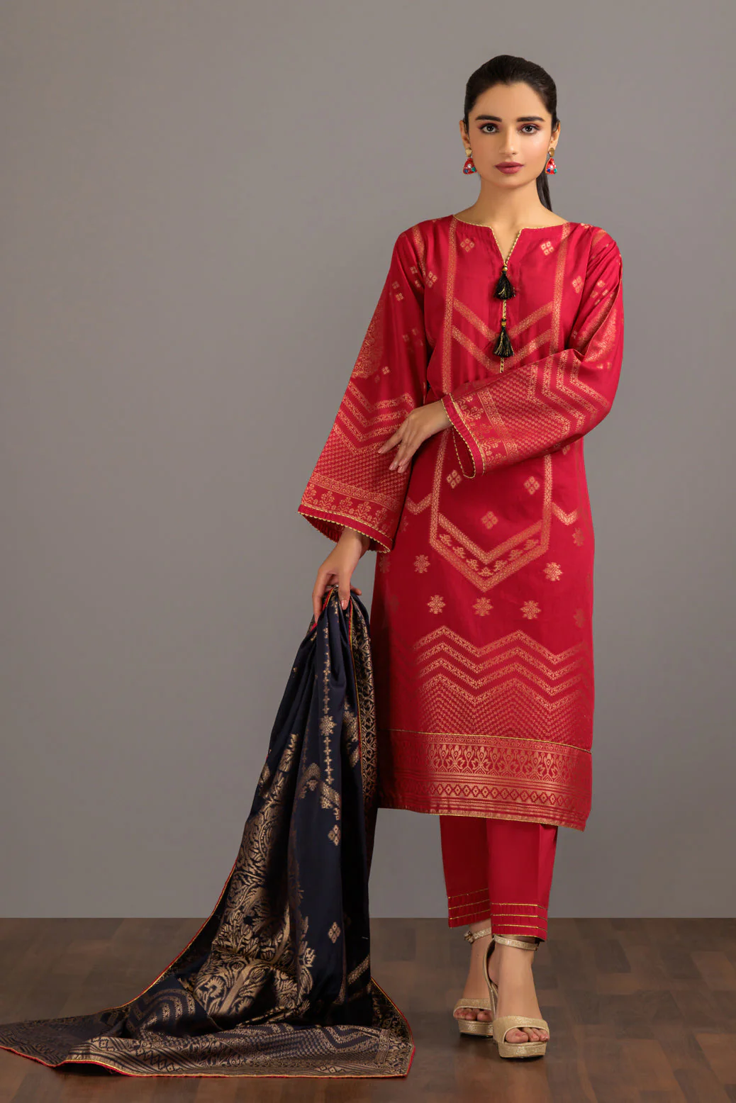 RED-JACQUARD-3 PIECE (JSS233P09) - Image 3