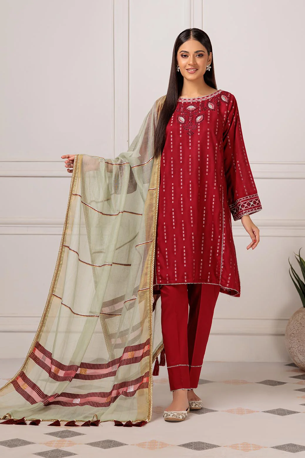 RED-JACQUARD-3 PIECE (PWS5233P16) - Image 2