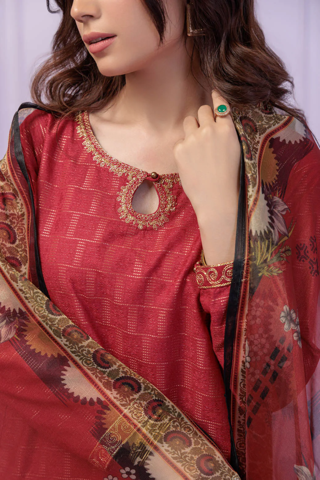RED-JACQUARD-3 PIECE (SS6243P20) - Image 4