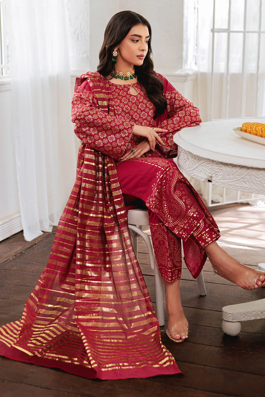 RED-VISCOSE-3 PIECE (BPS5243P26)