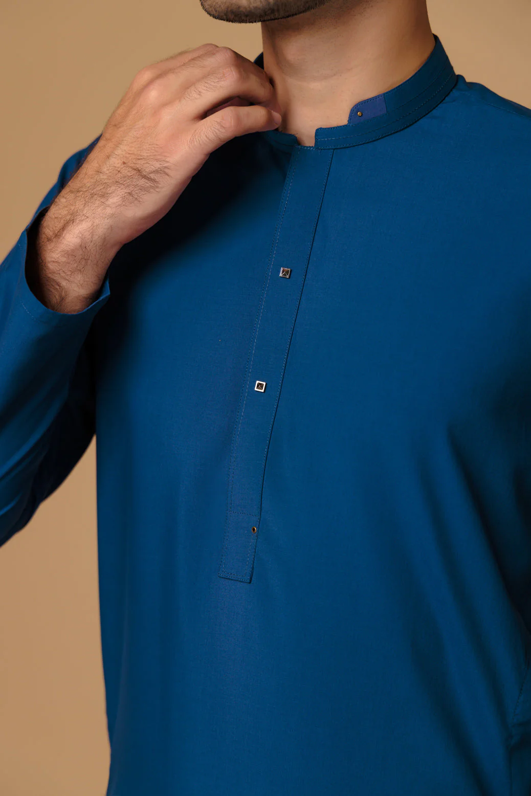 SCH-BLUE-BLENDED-KURTA PAJAMA TROUSER (KSS23-038) - Image 3