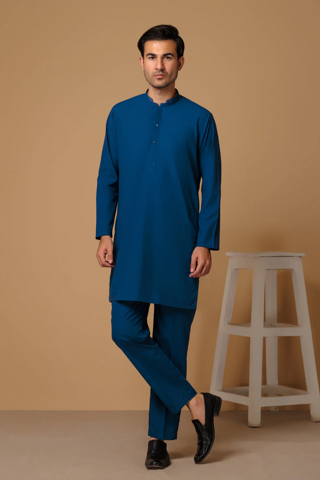 SCH-BLUE-BLENDED-KURTA PAJAMA TROUSER (KSS23-038) - Image 4