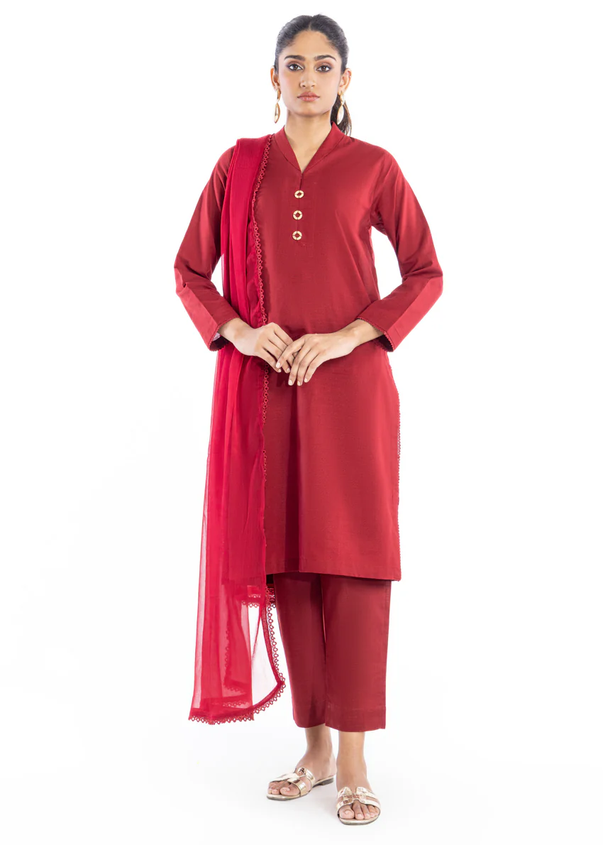 Maroon-Khaddar-3 Piece (SWT213P97P) - Image 2