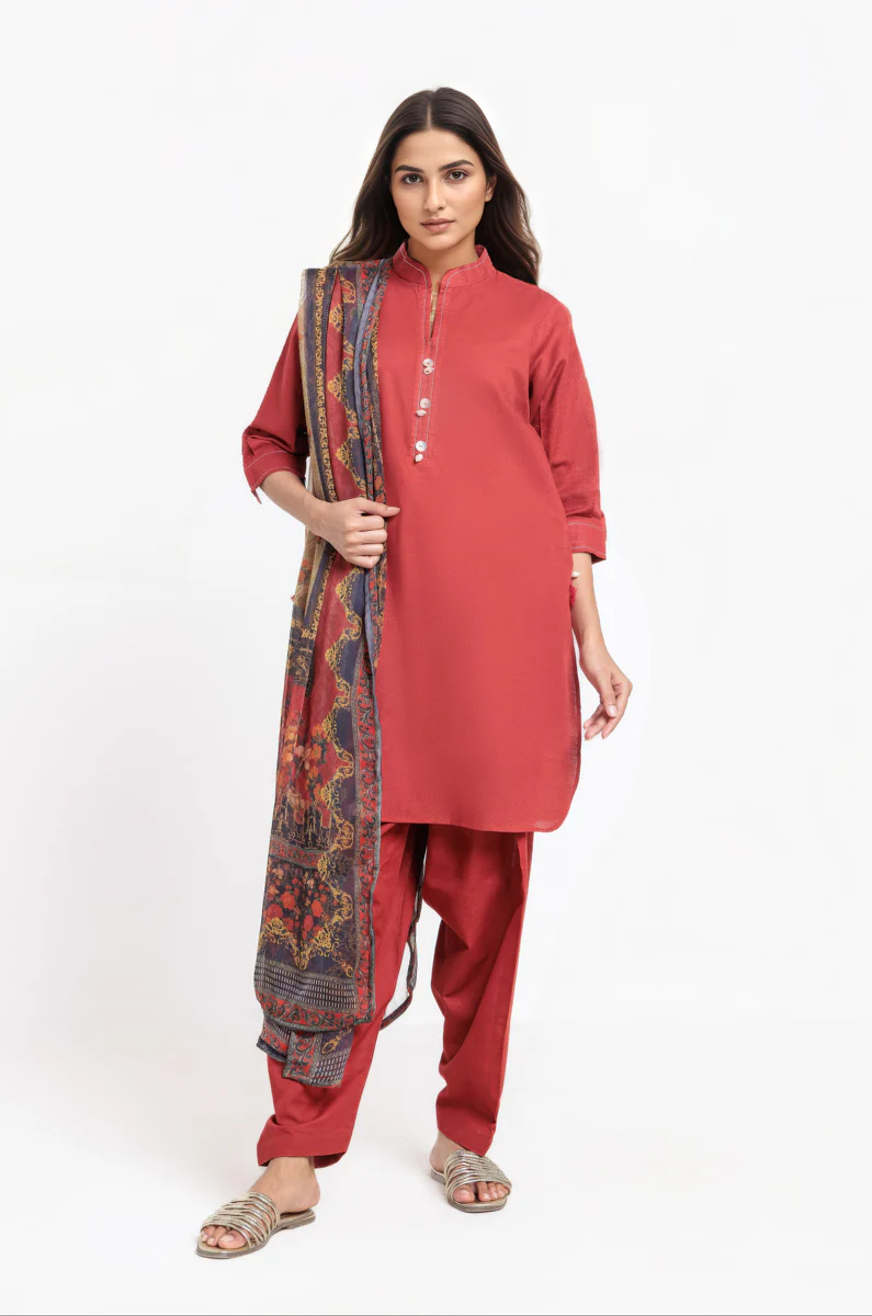 Rust-Khaddar-3 Piece (SWT213P98P) - Image 3