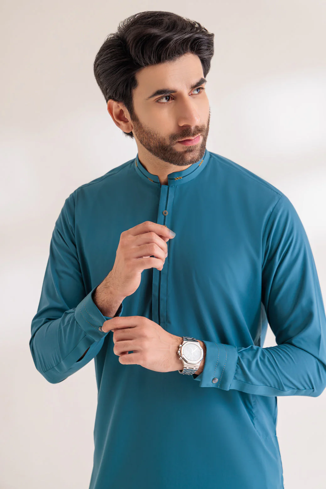 TEAL-BLENDED-KURTA PAJAMA TROUSER - (KSS24-004) - Image 2