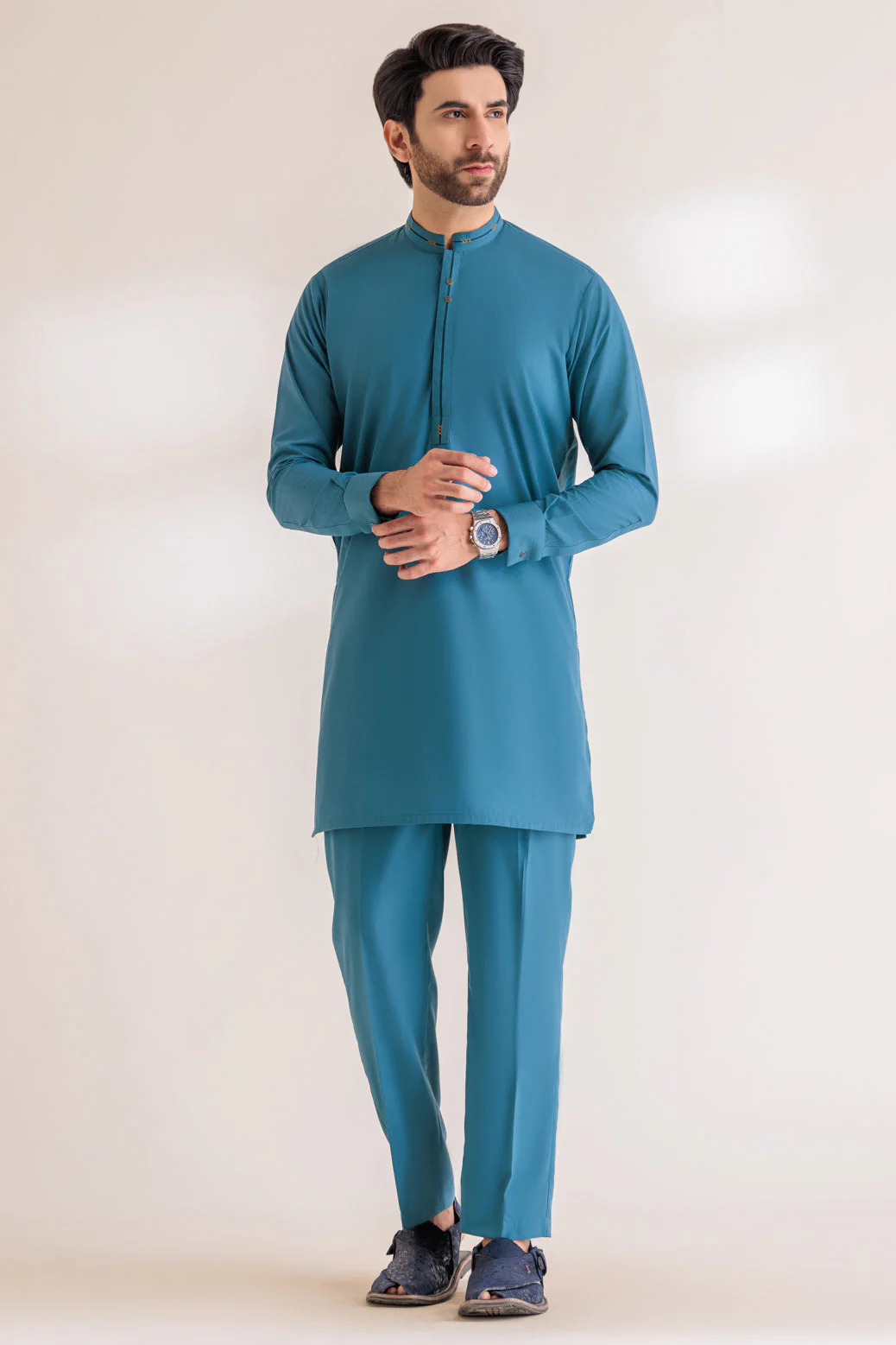 TEAL-BLENDED-KURTA PAJAMA TROUSER - (KSS24-004) - Image 4
