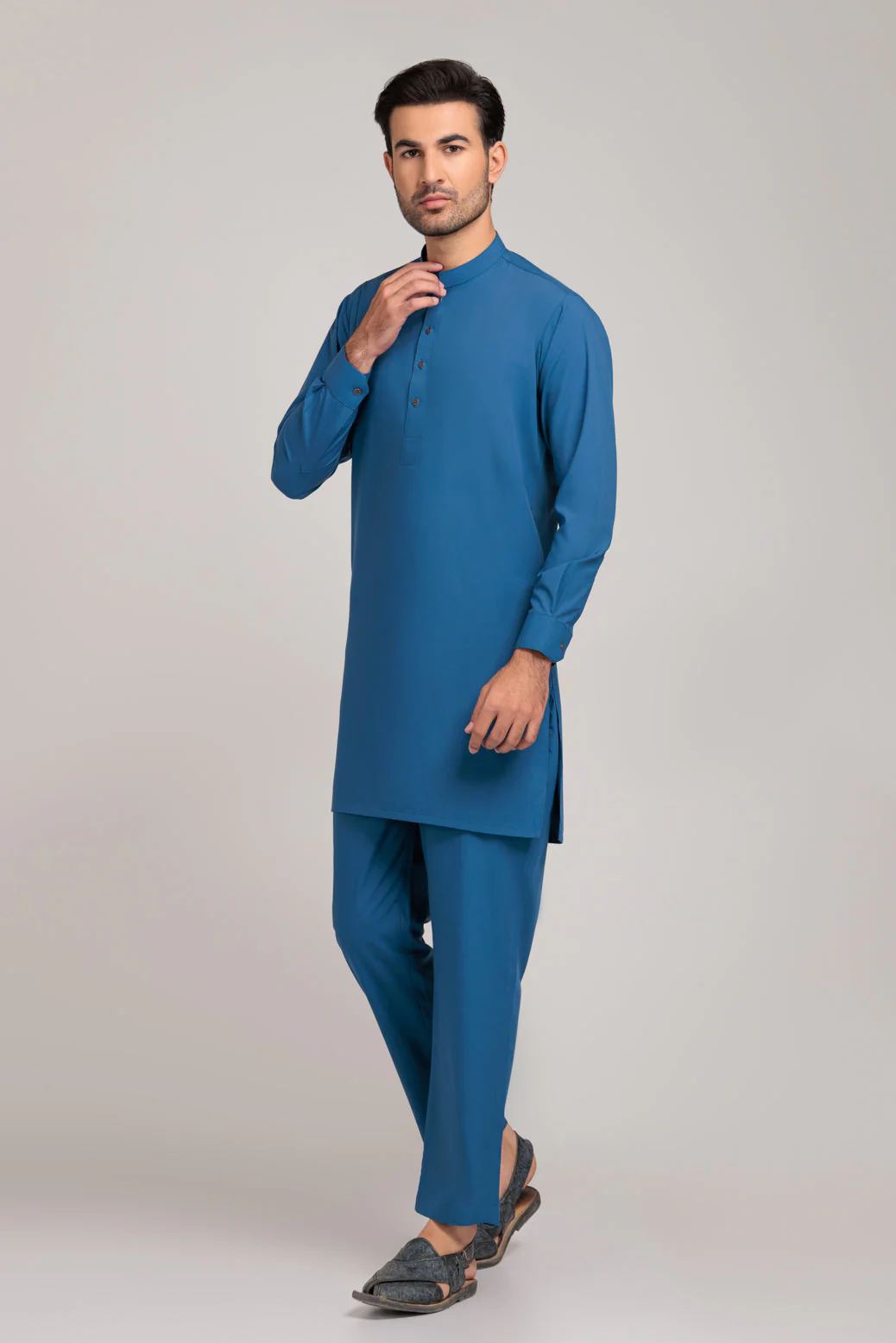 U-BLUE-BLENDED-KURTA PAJAMA TROUSER (KSS23-017) - Image 4