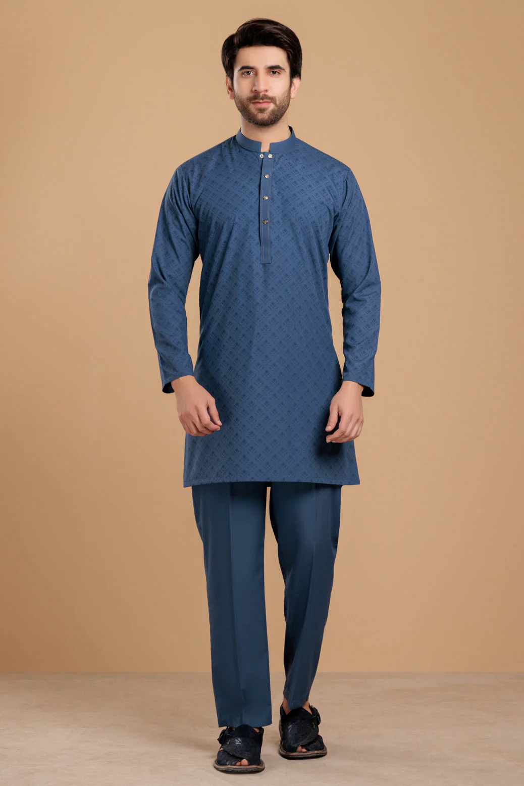 U-BLUE-BLENDED-KURTA PAJAMA TROUSER- (KSS23-048) - Image 2