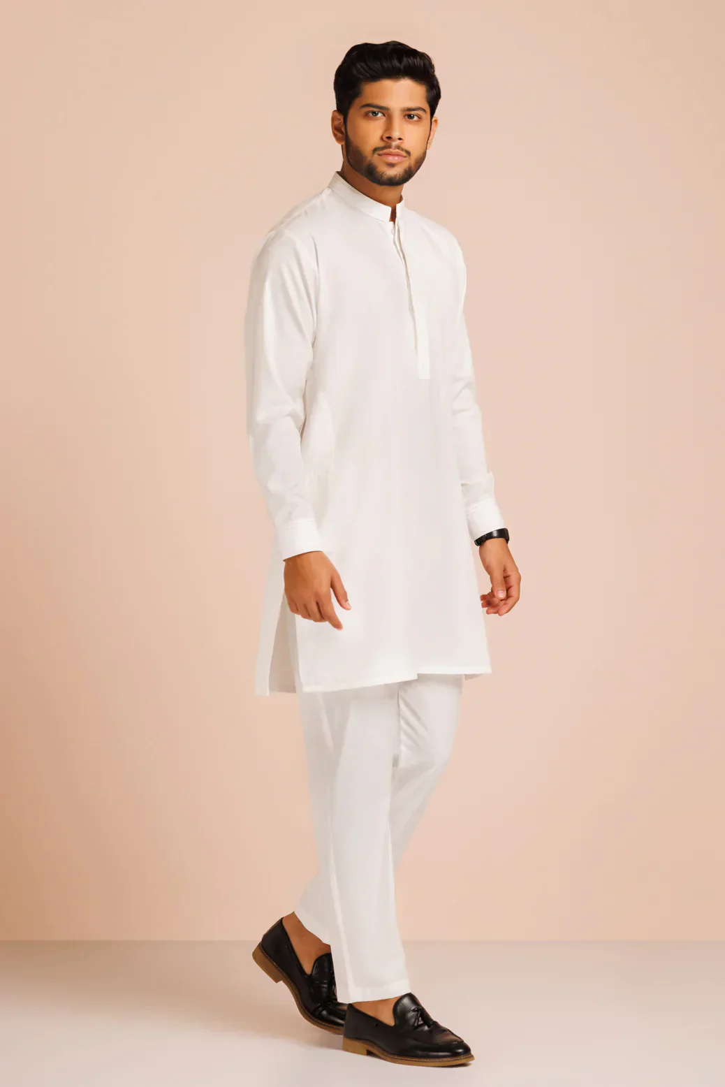 WHITE-BLENDED-KURTA PAJAMA TROUSER (KSS23-023) - Image 4