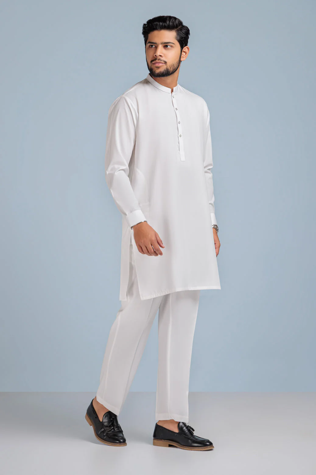 WHITE-BLENDED-KURTA PAJAMA TROUSER (KSS23-025) - Image 4
