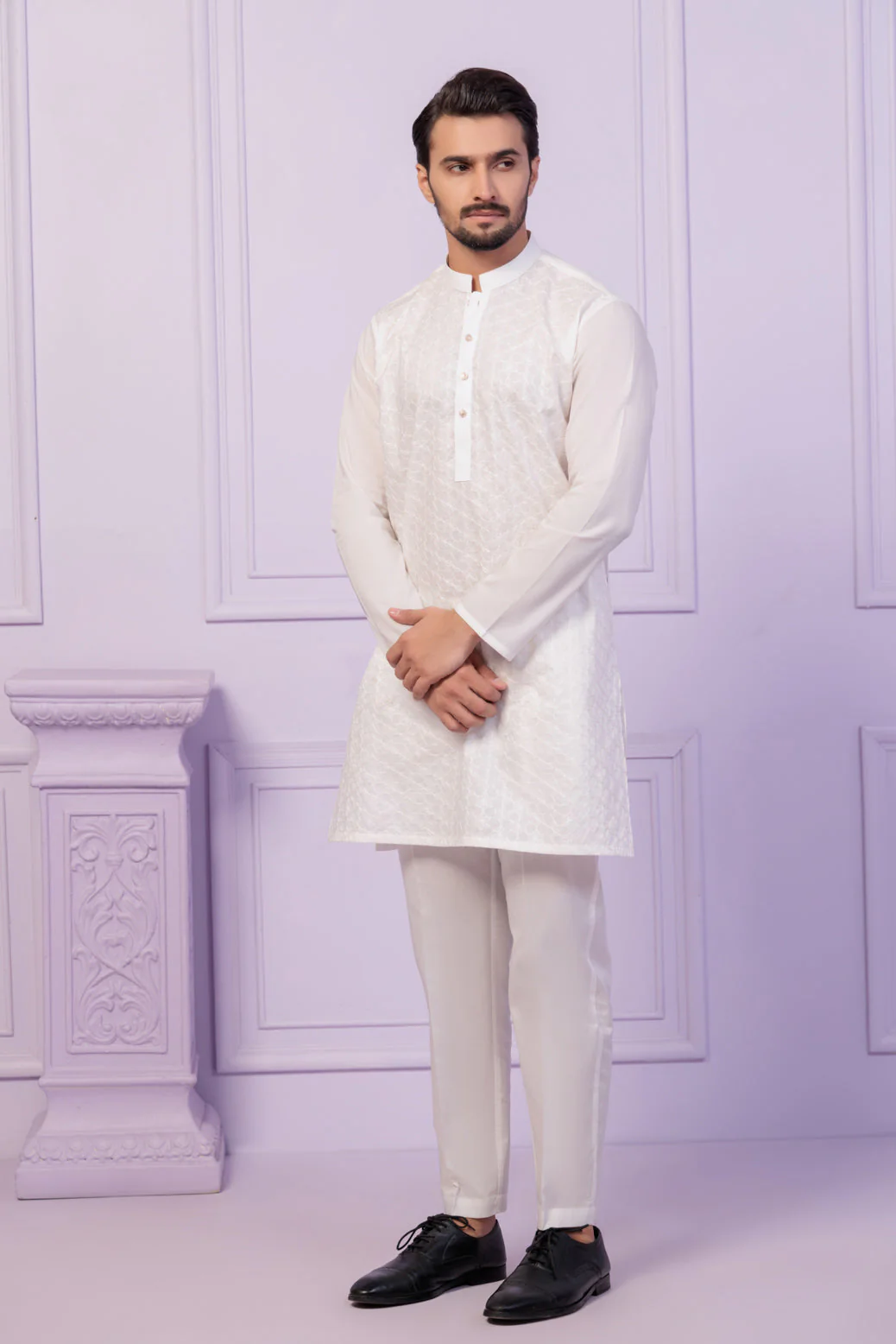 WHITE-COTTON-KURTA TROUSER - (KSR24-011) - Image 3
