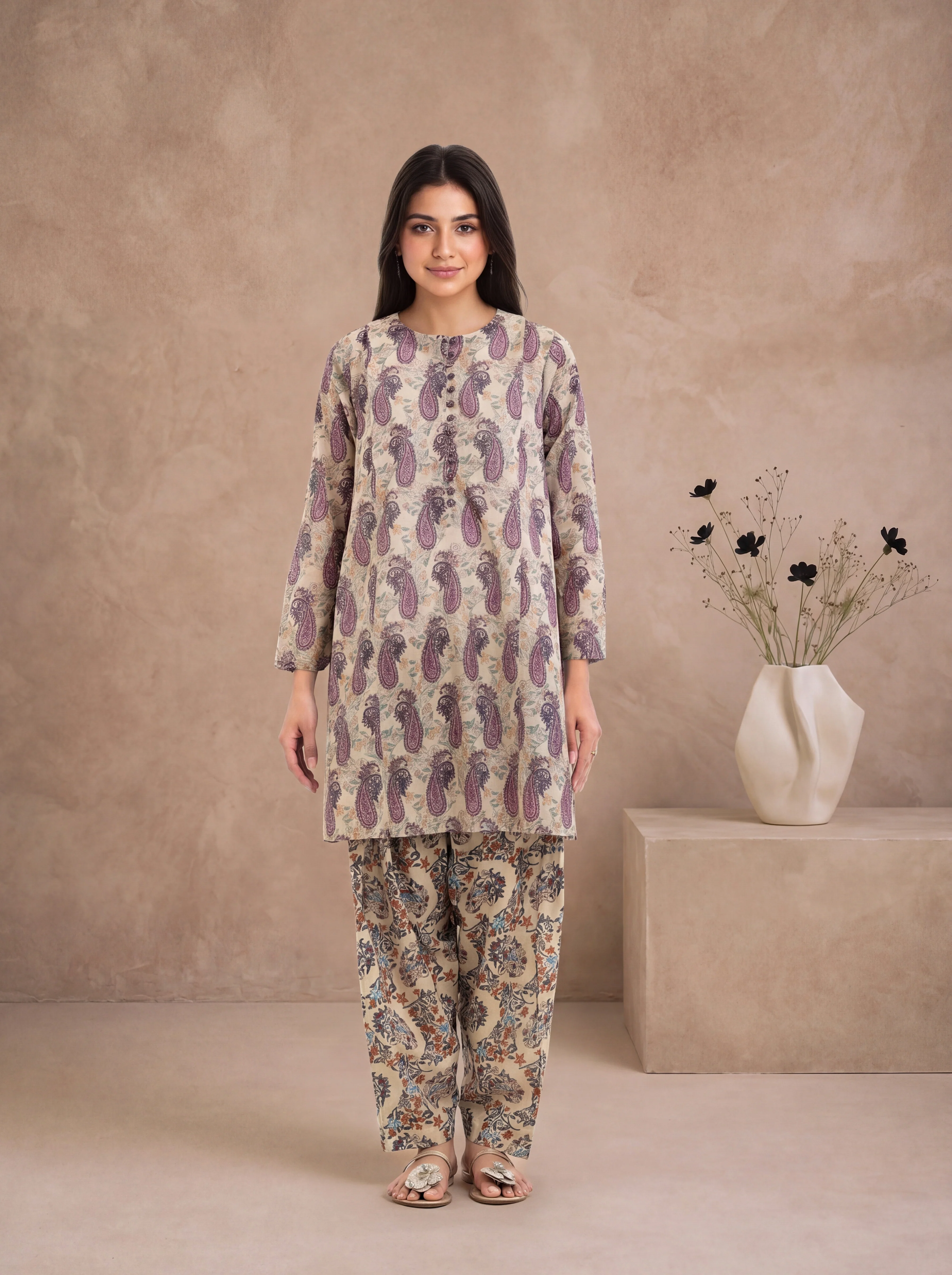 Beige-Slub-Lawn-2 Piece (WP2PPBS26B1F4)