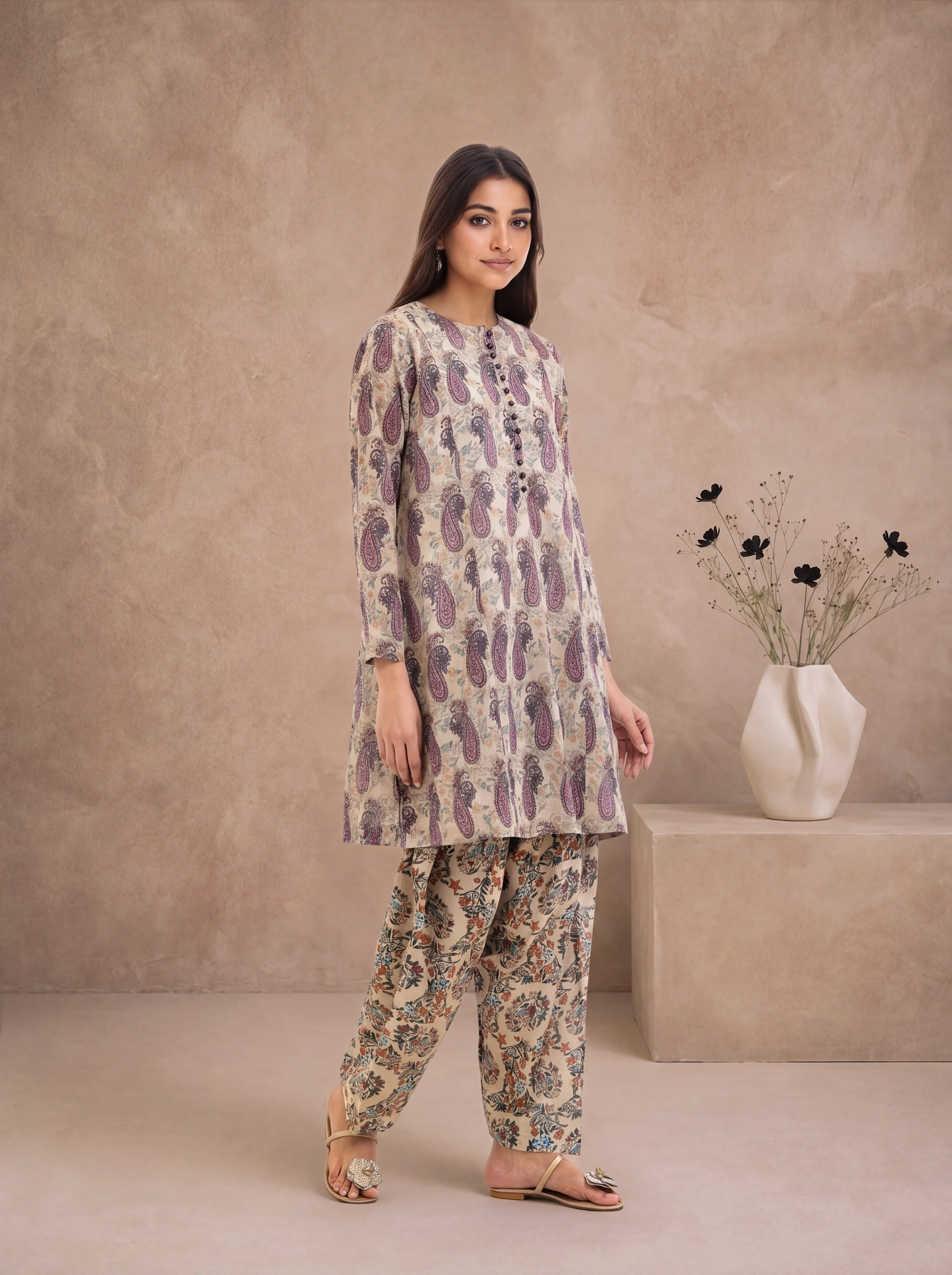 Beige-Slub-Lawn-2 Piece (WP2PPBS26B1F4) - Image 2