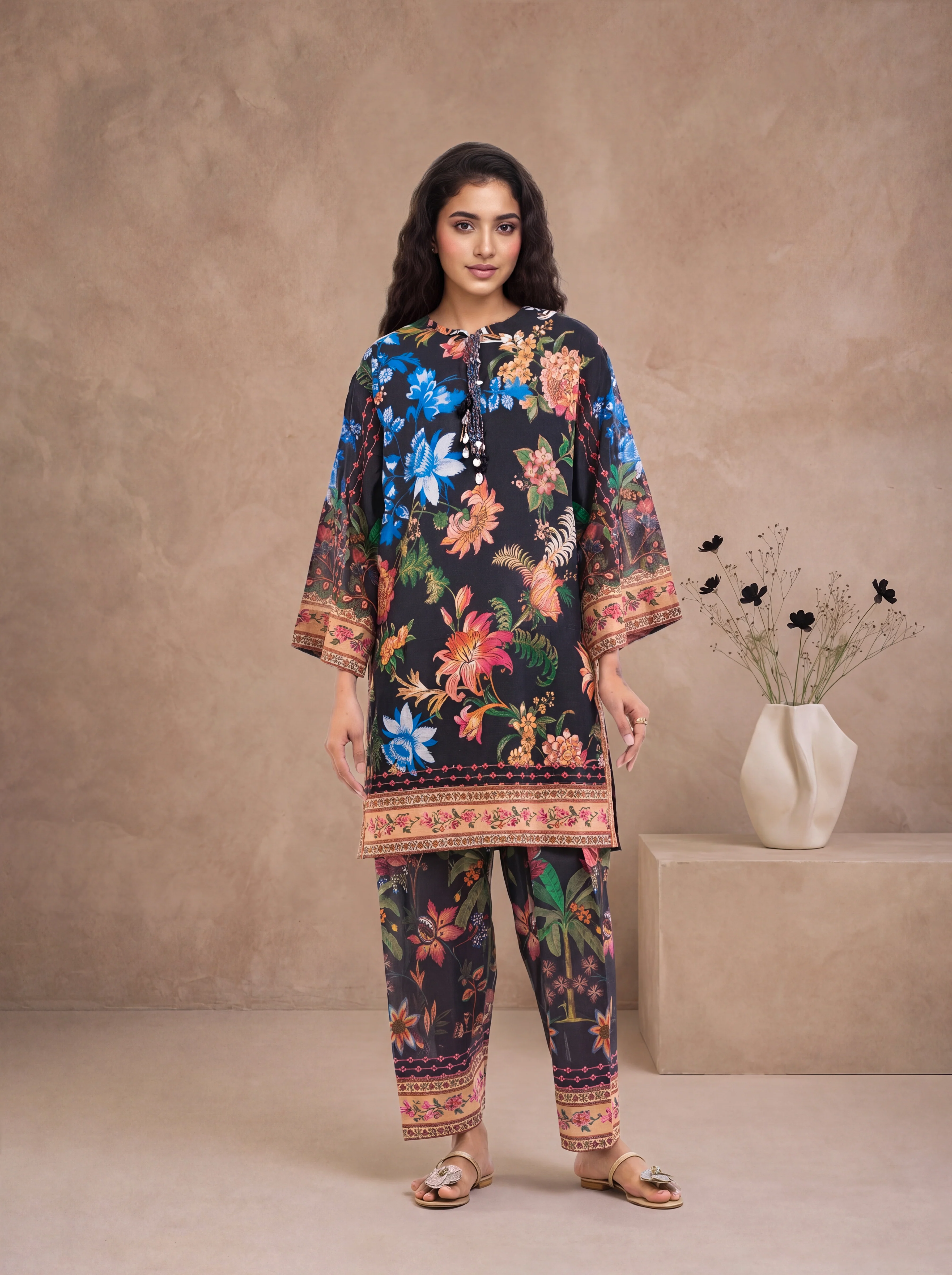 Black-Slub-Lawn-2 Piece (WP2PPBS26B1F6)