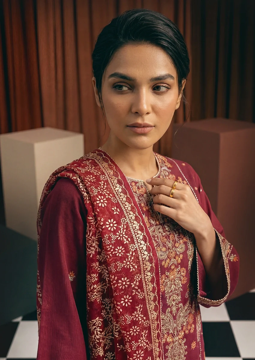 Maroon-Cotton-Net-3 Piece (WP3PSFW25F11D1) - Image 2