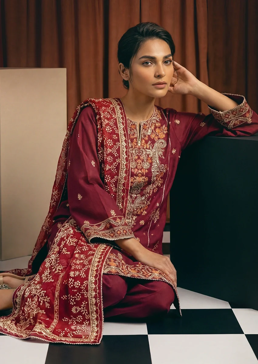 Maroon-Cotton-Net-3 Piece (WP3PSFW25F11D1) - Image 5