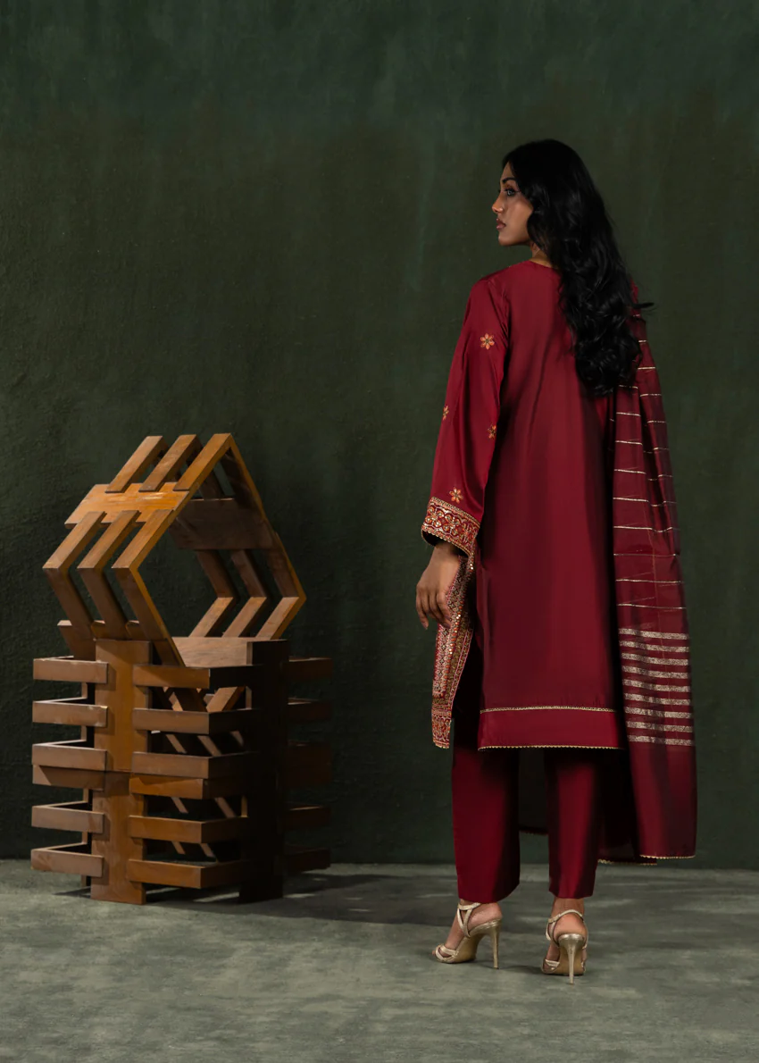 Maroon-Cotton-Silk-3 Piece (WP3PSLW25L10N5) - Image 2