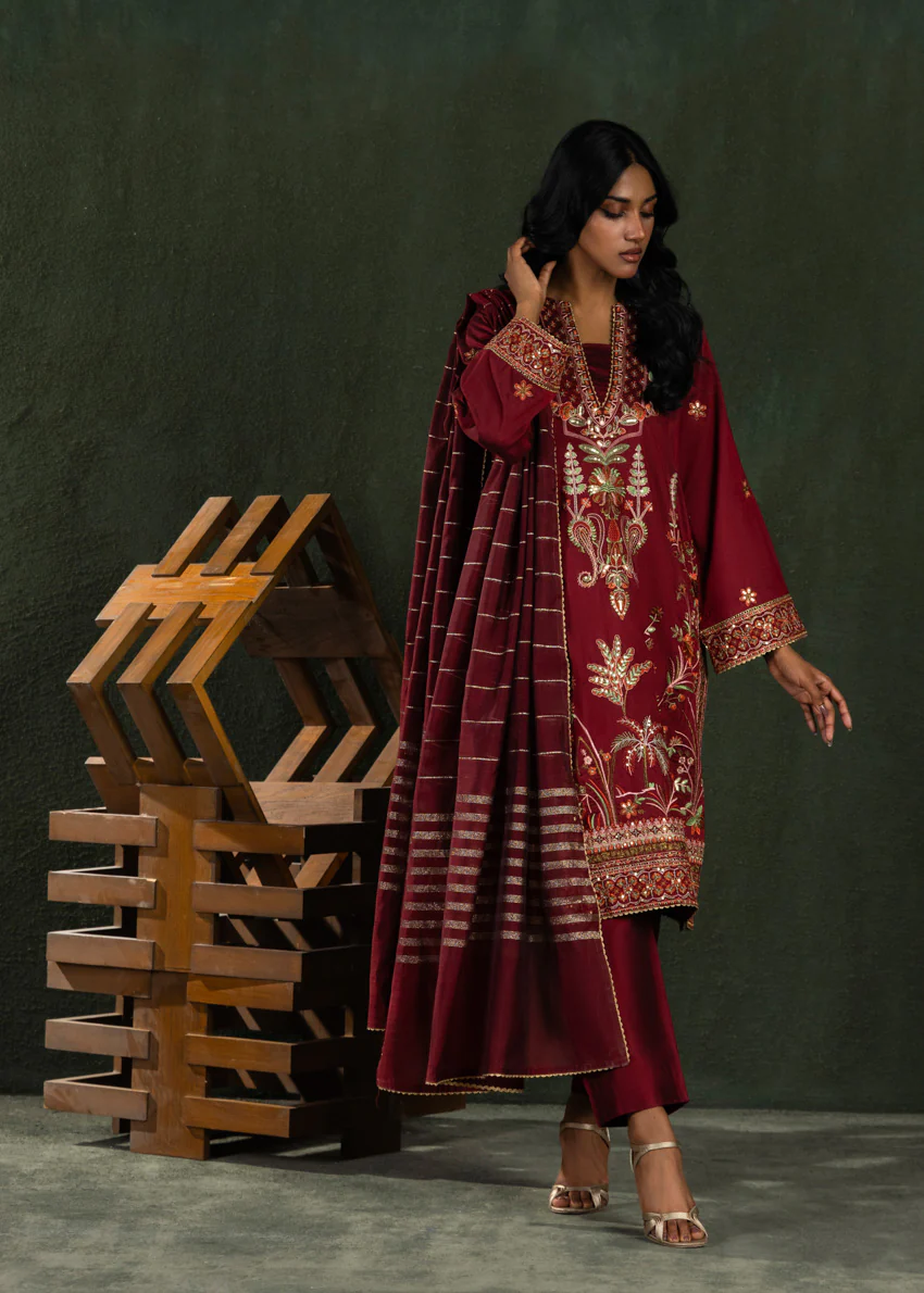 Maroon-Cotton-Silk-3 Piece (WP3PSLW25L10N5) - Image 3