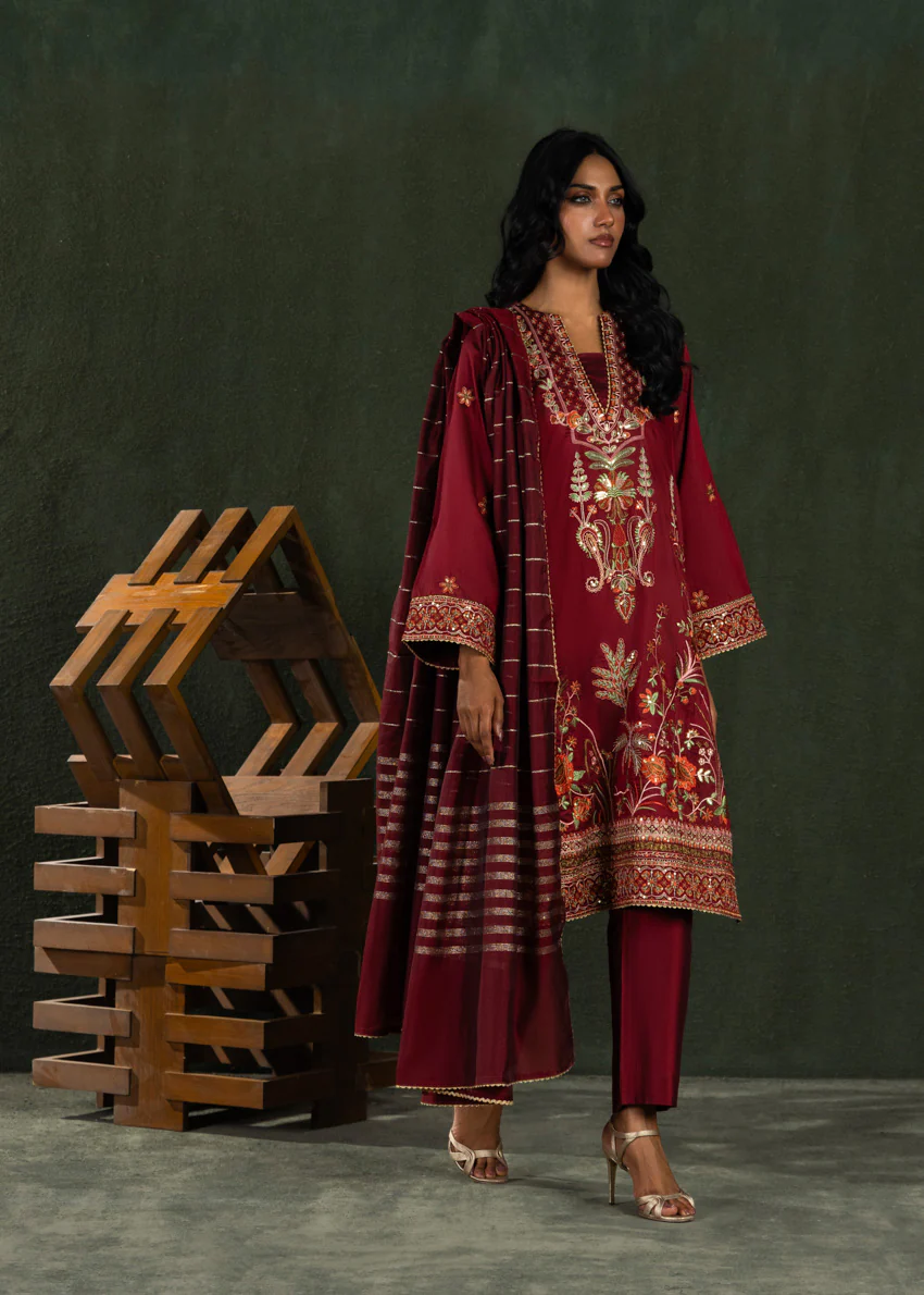 Maroon-Cotton-Silk-3 Piece (WP3PSLW25L10N5) - Image 4