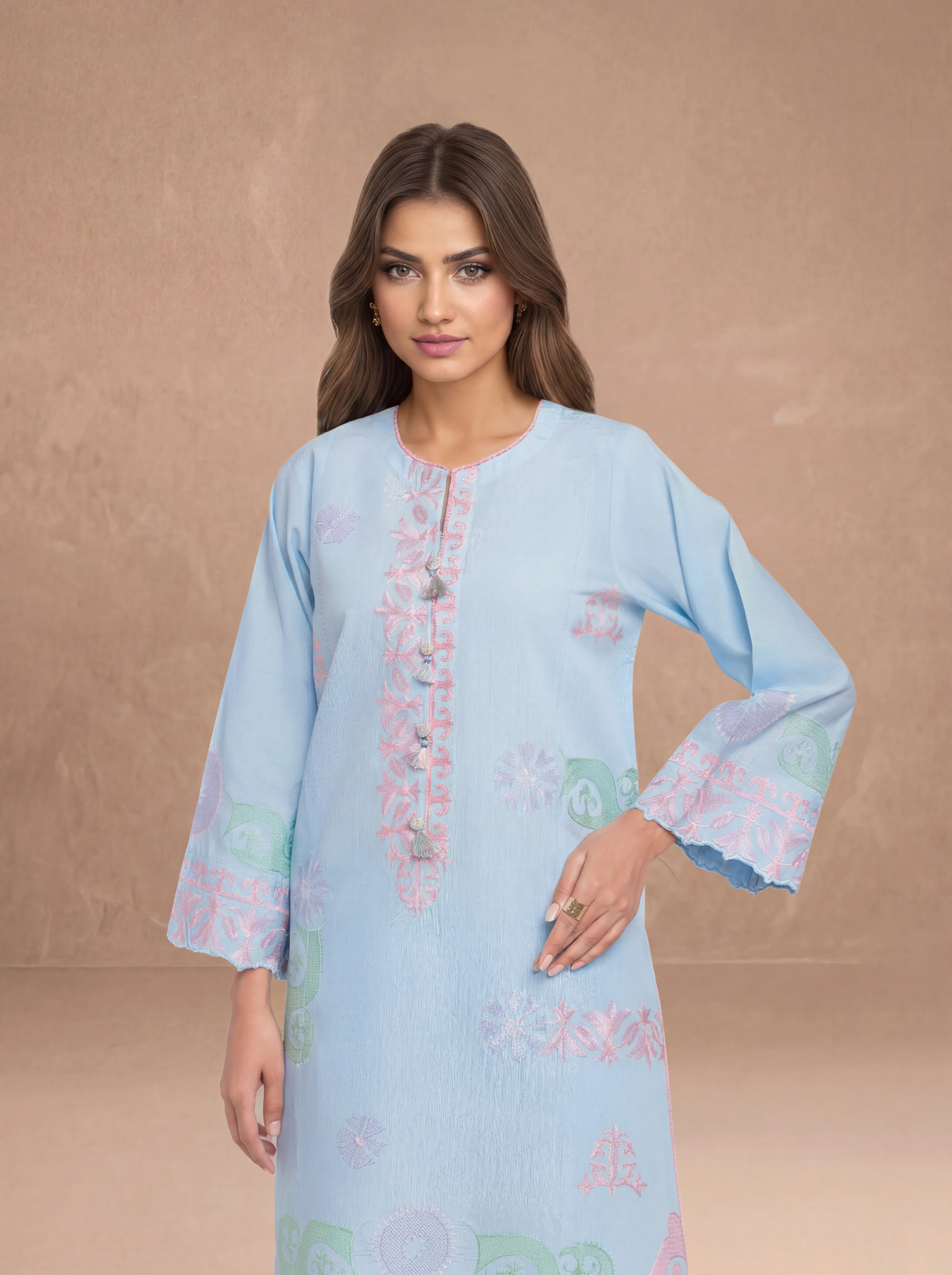 L-Blue-Cotton Silk-2 Piece (WPS252SE3064) - Image 2