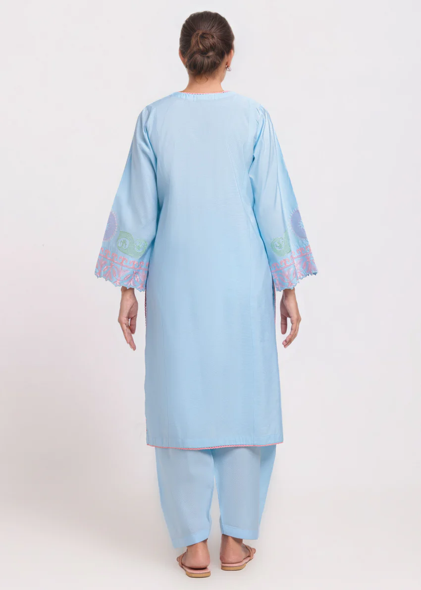L-Blue-Cotton Silk-2 Piece (WPS252SE3064) - Image 4