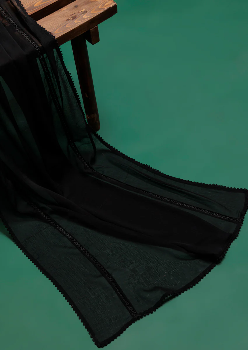 Printed Black Chiffon Dupatta (WPS25CD1003) - Image 4