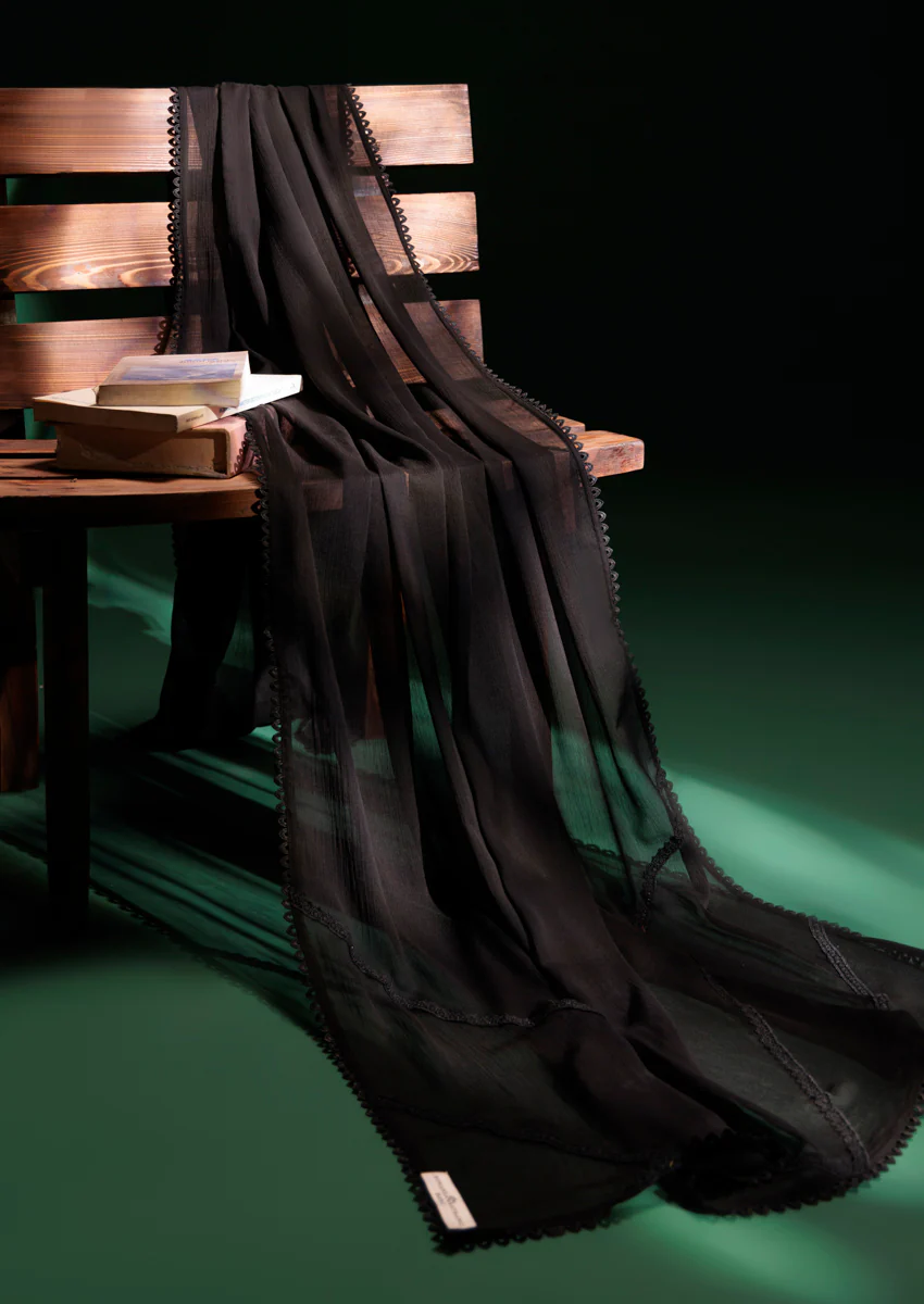 Printed Black Chiffon Dupatta (WPS25CD1014)