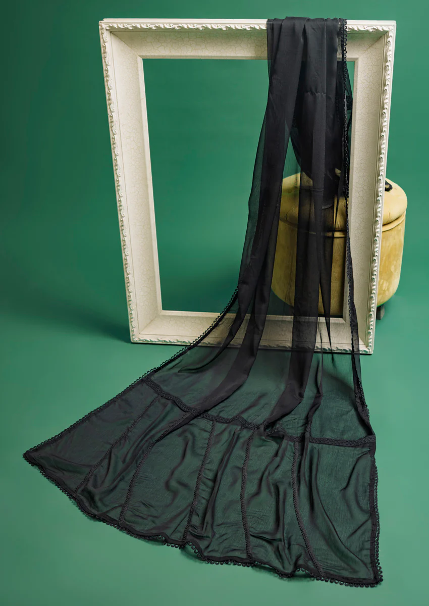 Printed Black Chiffon Dupatta (WPS25CD1015) - Image 2