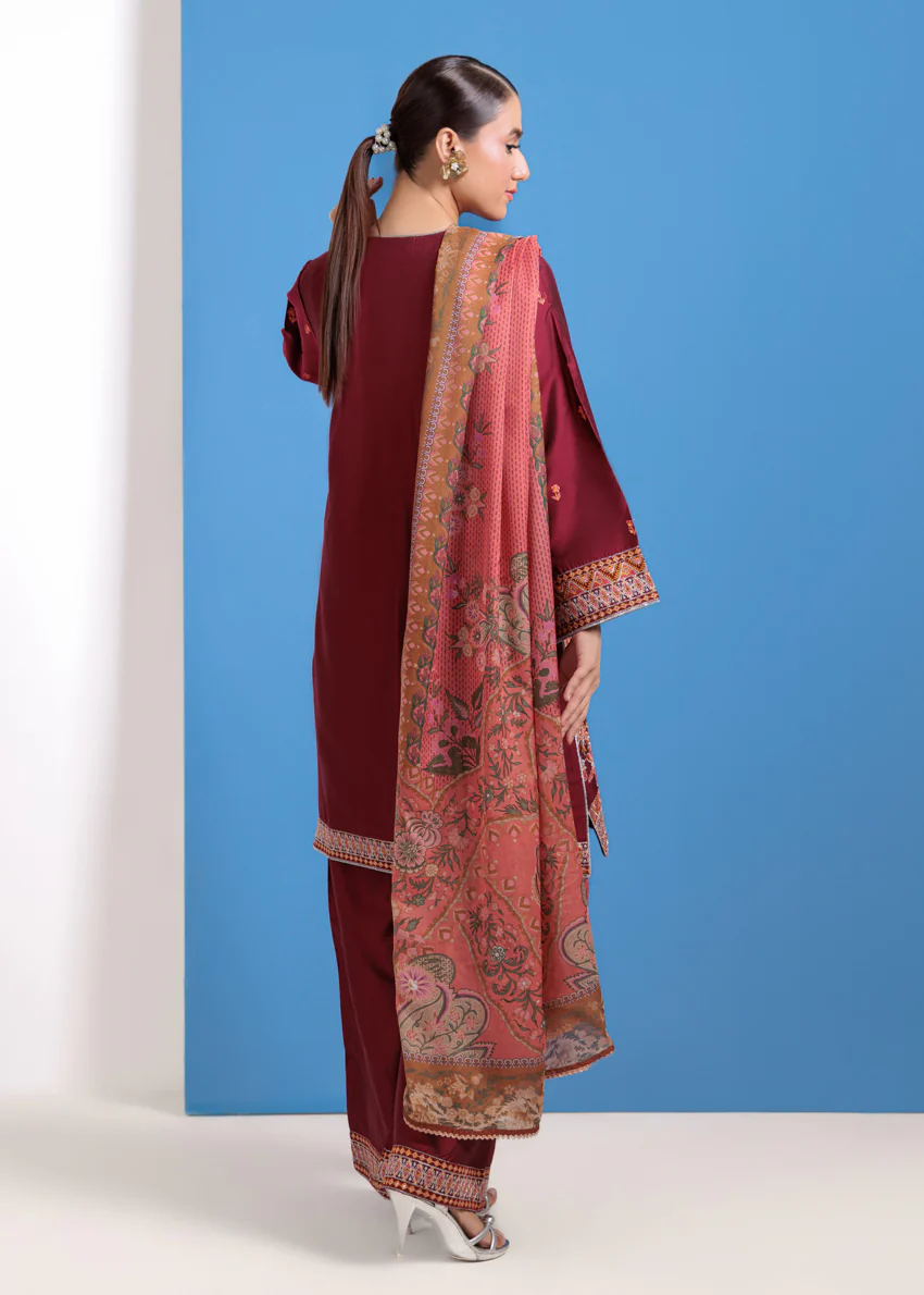 Maroon-Cotton Silk-3 Piece (WPS25FE3023) - Image 2