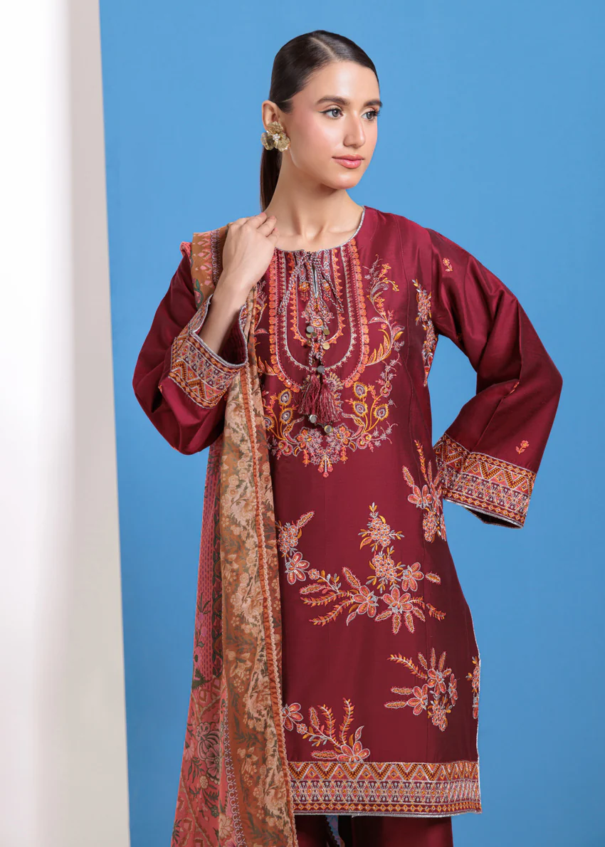 Maroon-Cotton Silk-3 Piece (WPS25FE3023) - Image 4