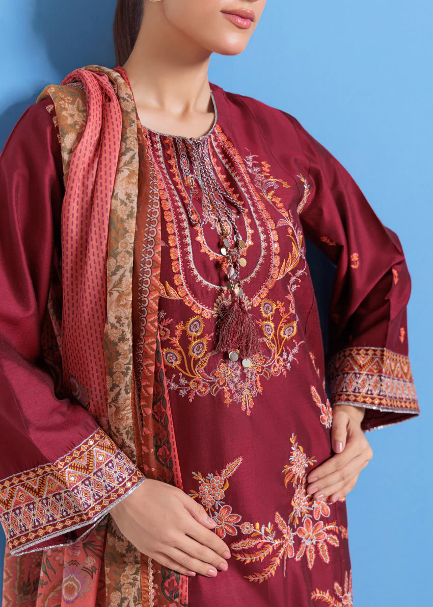 Maroon-Cotton Silk-3 Piece (WPS25FE3023) - Image 6