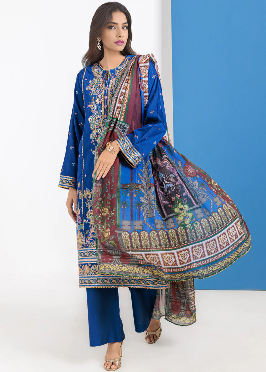 Blue-Cotton Silk-3 Piece (WPS25FE3026) - Image 3