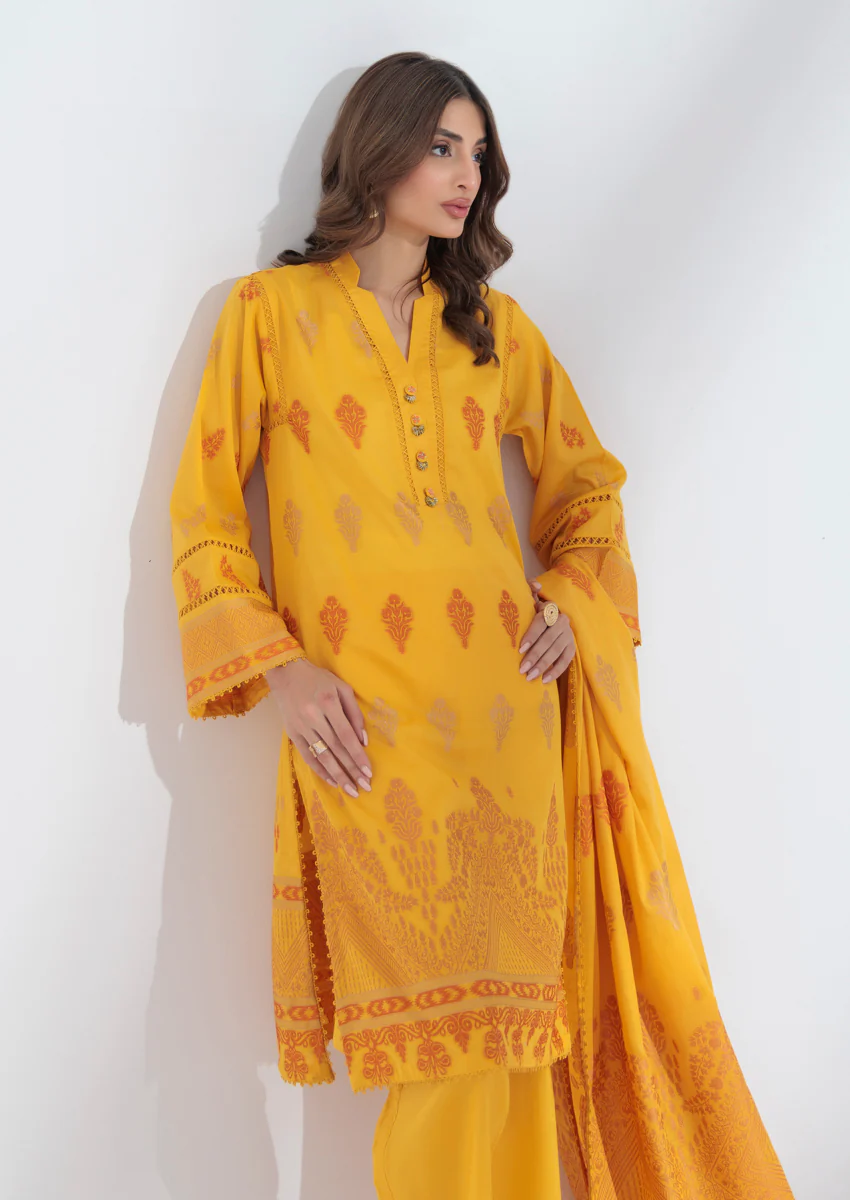 Mustard-Jacquard-3 Piece (WPS25JD3011) - Image 3
