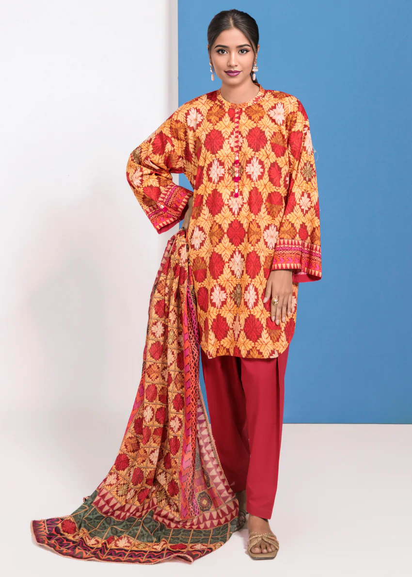 Maroon-Lawn-3 Piece (WPS25P3097) - Image 4