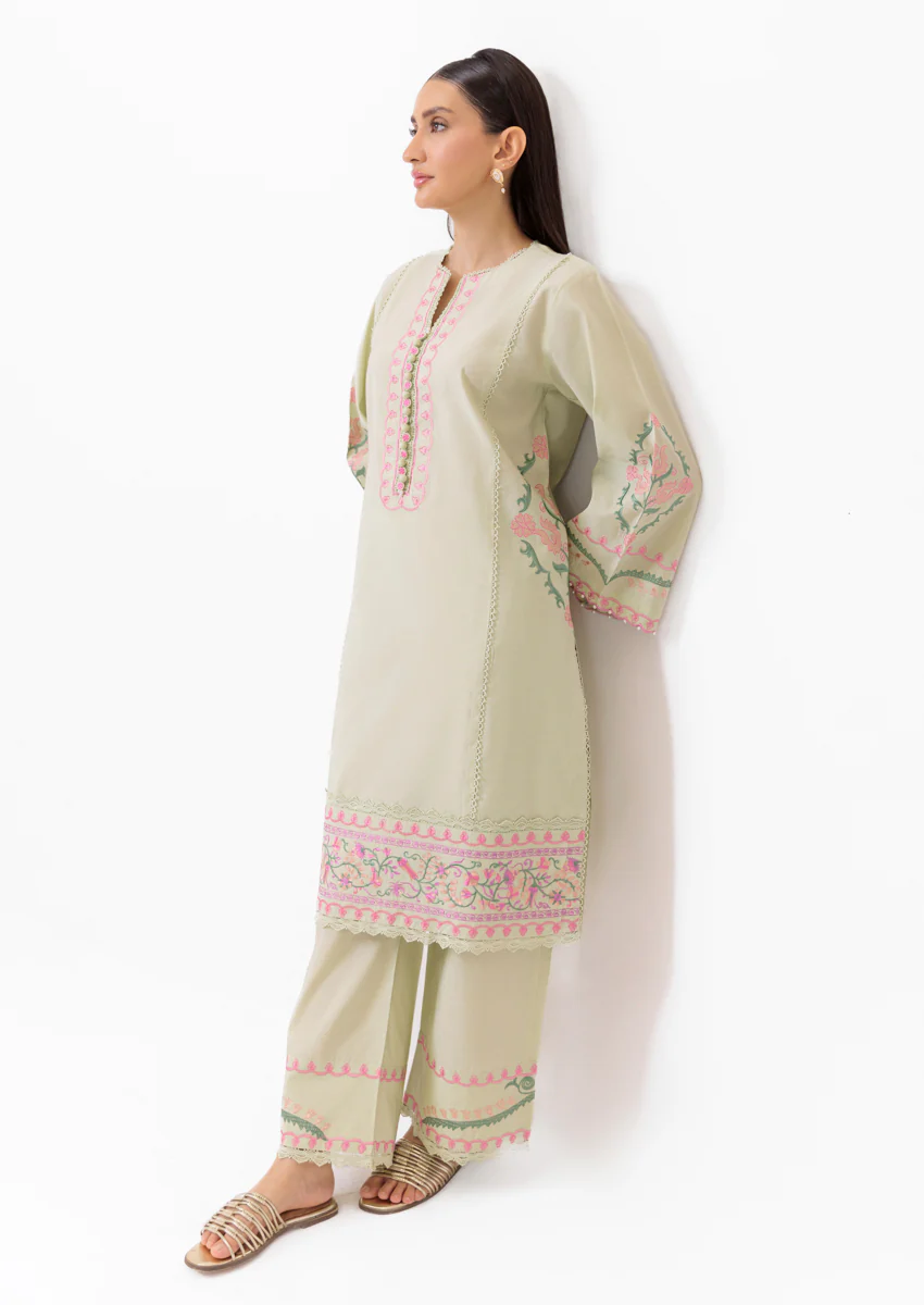 L-Green-Cotton Silk-2 Piece (WPS25SE2018) - Image 3