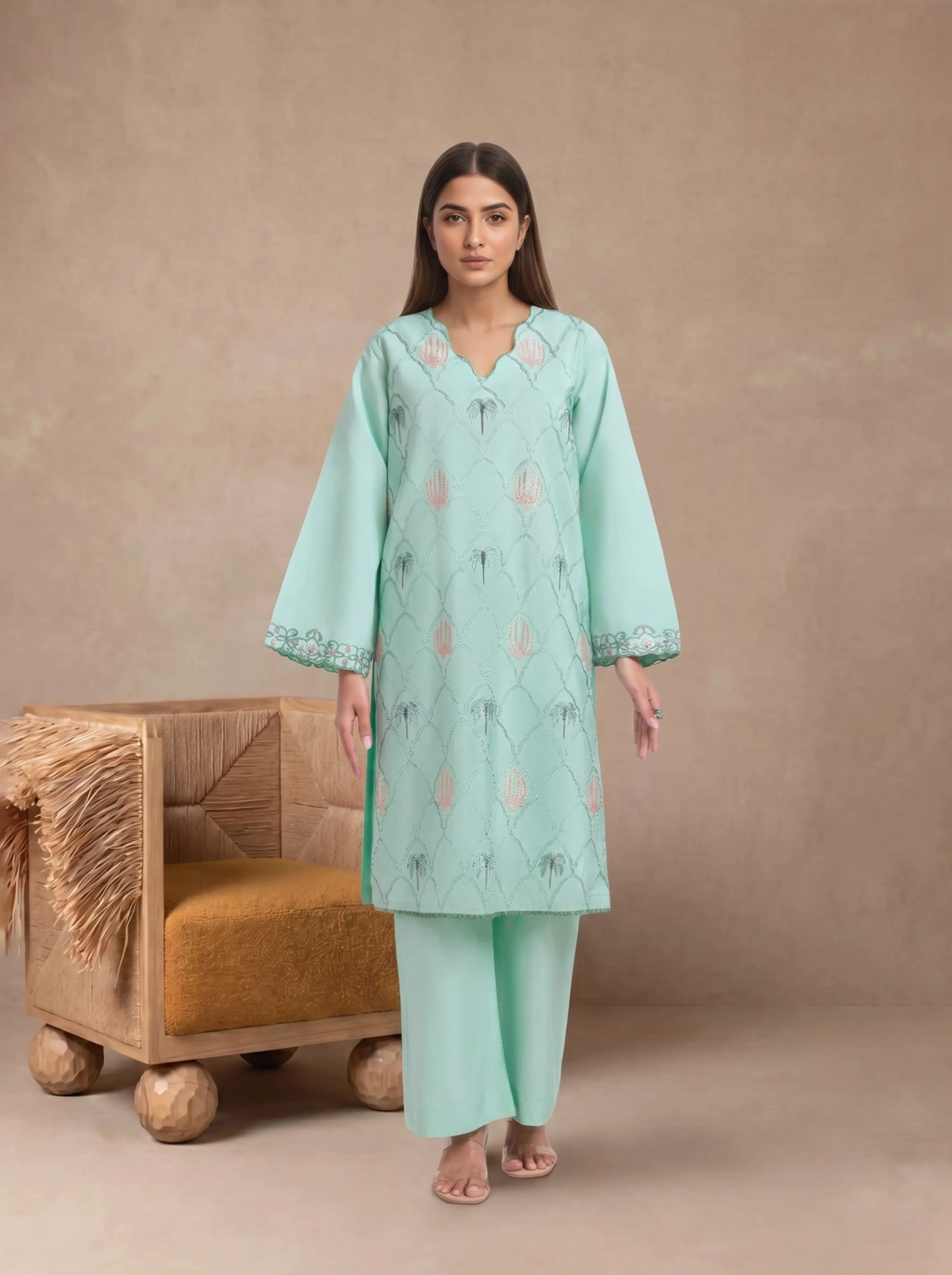 M-Green-Cotton Silk-2 Piece (WPS25SE2051)
