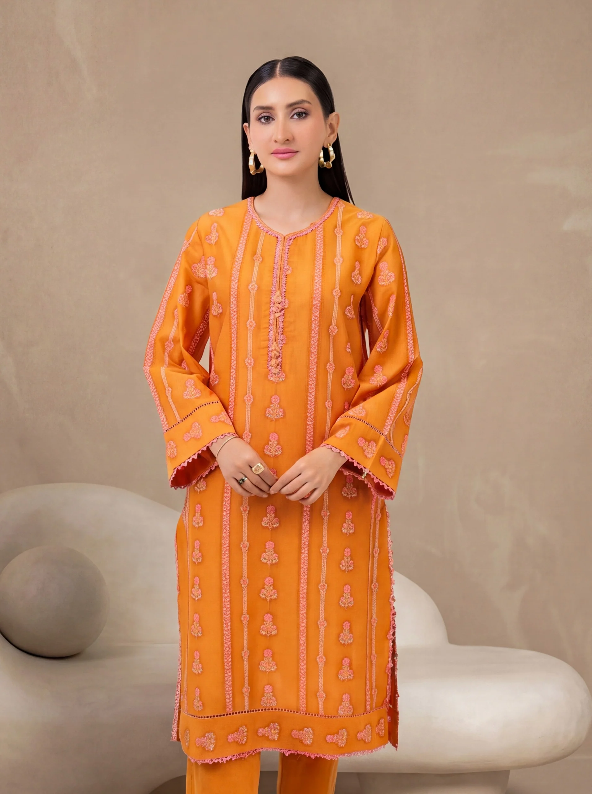 Orange-Jacquard-2 Piece (WPS25SL2007) - Image 2