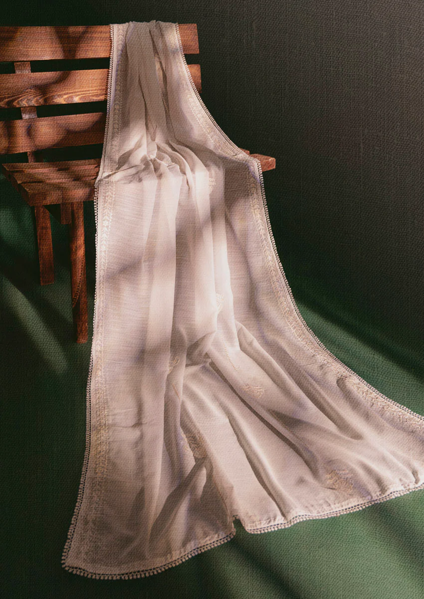 Embroidered White Voile Dupatta (WPS25VD1011) - Image 2