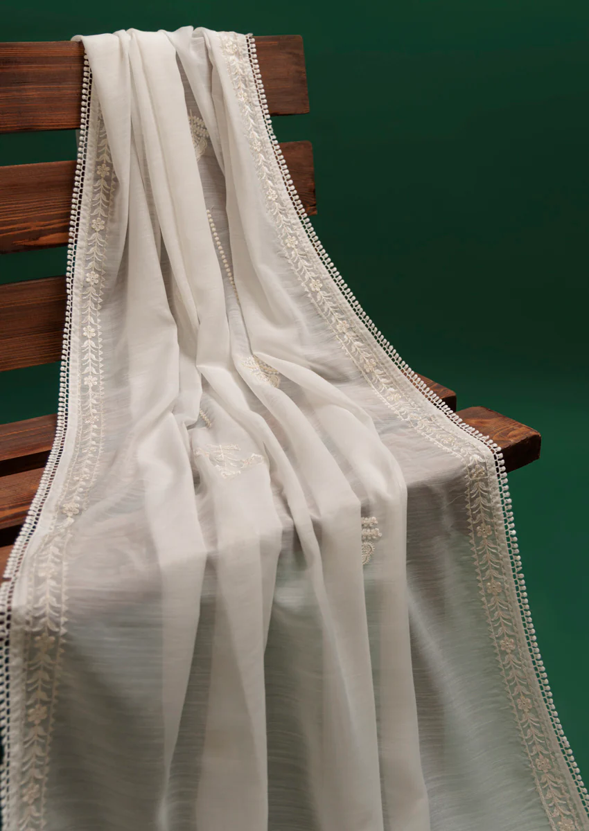 Embroidered White Voile Dupatta (WPS25VD1011) - Image 5