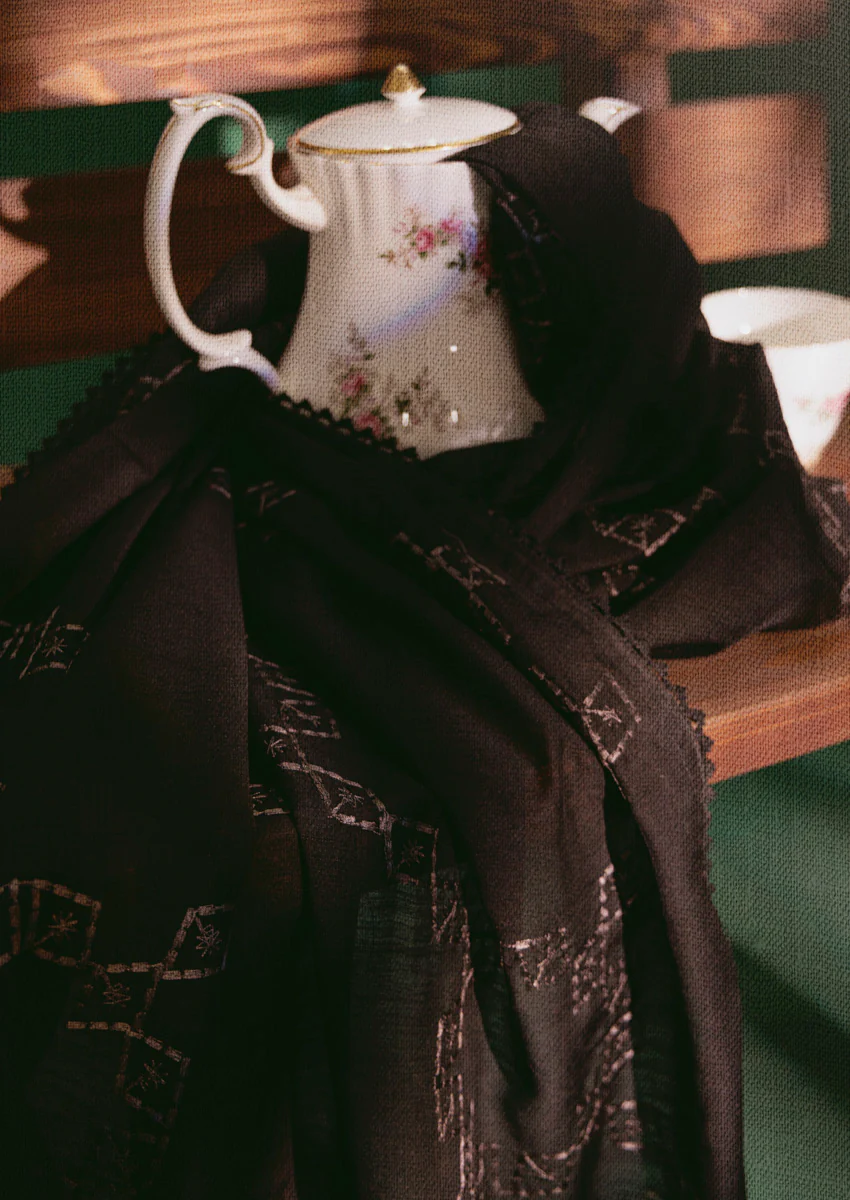 Embroidered Black Voile Dupatta (WPS25VD1015) - Image 2