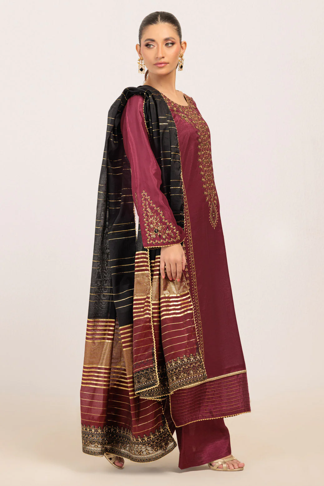 MAROON-SILK-3 PIECE (WS5243P04) - Image 3